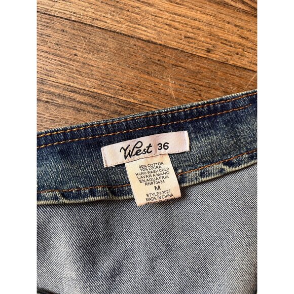 Vintage Y2K Denim Midi Skirt | Boho Lace Panel Pleated Flare | Size 29" - Picture 7 of 7